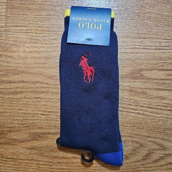 Polo Ralph Lauren Pony Deluxe Crew Socks Embroidered Logo Cotton Blend Navy L - Picture 7 of 10